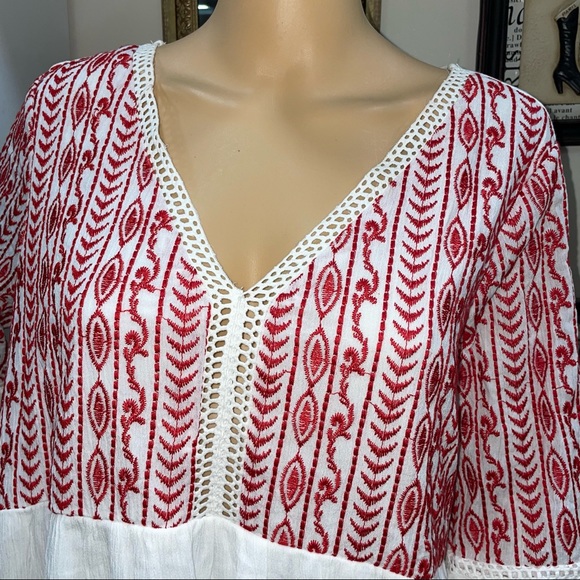 Xhilaration NWT! White/Red Embroidered Long Sleeve Babydoll Dress Size XXL - Picture 7 of 14